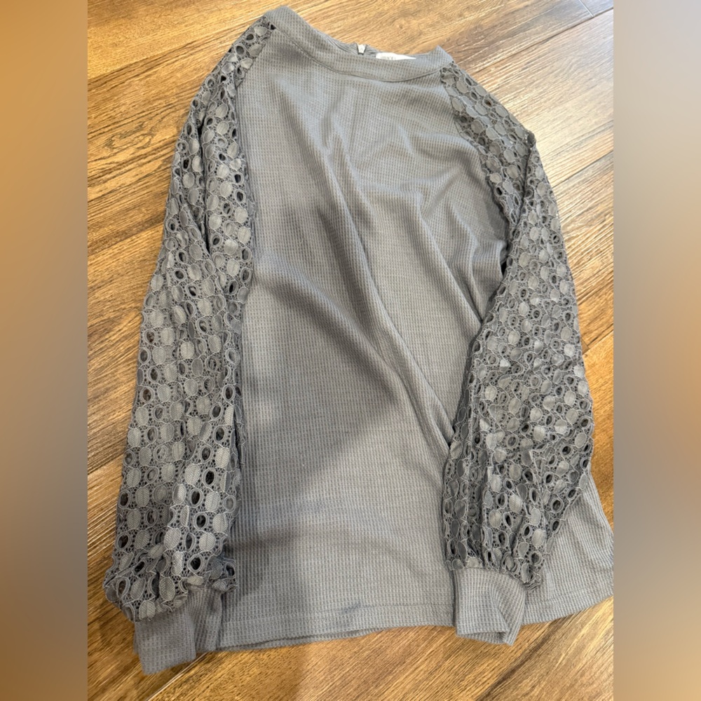 Elegant Charcoal Lace Sleeve Blouse